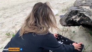 Hidden handjob on the beach, people near! Real Amateur