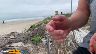 Hidden handjob on the beach, people near! Real Amateur