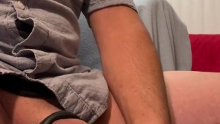 Edging Massive Hard Cock With Wand And Cock Ring On