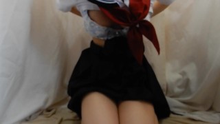 ピストンバイブ入れながら乳首弄るセーラー服