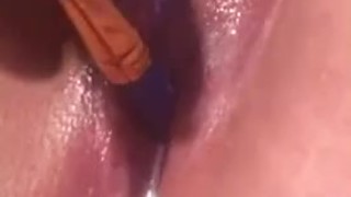 Close up creamy pussy (fucking my self with a paintbrush)