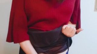 japanese crossdresser masturbation / イヤらしい音をクチュクチュ立てながらホル乳女装手コキオナニー