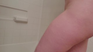 Transguy masturbating in shower