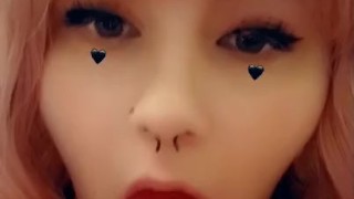 Cute puppy girl sucks pink dildo 