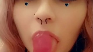 Cute puppy girl sucks pink dildo 