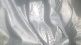 Quick jerk in muddy polyurethane suit on sunny day in diesel 4wd