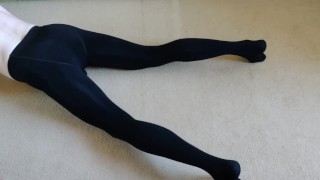 Guy is putting on his new tights first time.