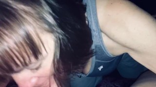 Mature Hotwife sucking and draining our friends cock while I record and ask dirty questions 