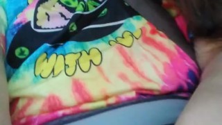 Public Masturbation Car Play! Hairy Hippie Slut Gym Pants Tie Dye Flashes PinkMoonLust on ONLYFANS! 