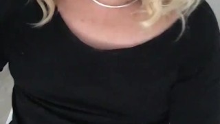 Hot blonde crossdresser masturbates and eats spunk