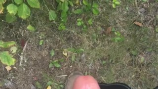 Almost caught by a cyclist approaching us as my wife whipped out my cock to take a piss in the bush.