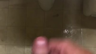 Horny while camping, I escape to a public washroom in the campground to go jerk off and Cum. 