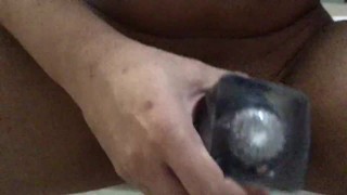 Two consecutive ejaculations with a transparent masturbator with a clear view of a hairless foreskin