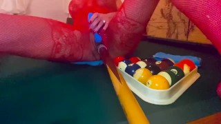 Rack ‘em up. Diablo on the pool table in red lace to NIN
