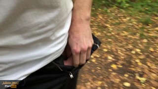 Walking around with my cockring and rockhard, uncut dick | Massive cumshot | Johann Wood