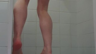Shower, shaveing my cock than a wank into the sink