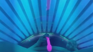 Propped up view of me cumming in the Public Tanning Bed