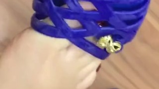 @tici_feet IG ticii_feet tici feet dangling the blue sandal again! (part 2)