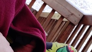 Risky Public Jerk On My Balcony In Winter (Part 1 - No Cum)
