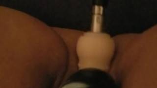 Cumming on my fuck machine with my wand on my clit