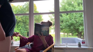 relaxed window fuck ends with huge cumshot on hairy pussy