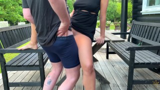 sex with stepdaughter before she leaves to school - morning outdoor quickie