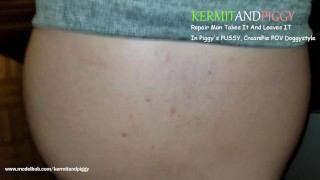 Piggy Let's Repair Man Takes It And Leaves IT in Her Pussy,Doggystyle Creampie,Getting even with BF