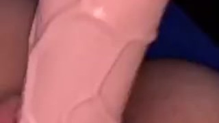 Girlfriend Fucks Herself with Big White Dildo 