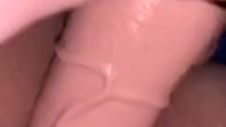 Girlfriend Fucks Herself with Big White Dildo 