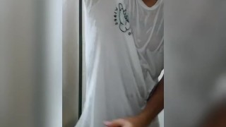 Shower time piss and jerk 
