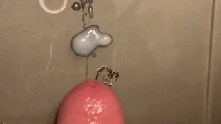 Close-up ongoing cum spurts in slo mo 
