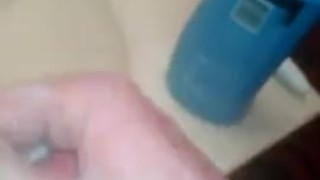 Massive cock lotioned up in the bathroom!!