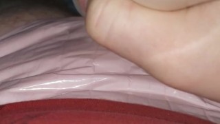 Playin with my magic wand in my pretty pink wet diaper 