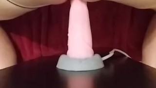 Sissy fucked by Bad Dragon squirting dildo....creampie 