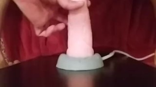 Sissy fucked by Bad Dragon squirting dildo....creampie 