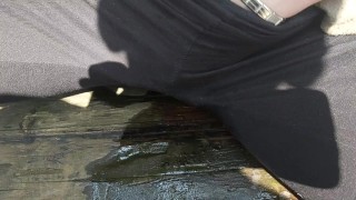 Public pissing in the woods 