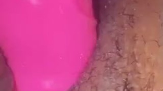 Sexy fat pussy girl fucking sloppy wet kitty with pink dildo