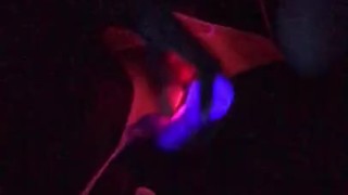 Step sis with nice feet caught squirting under the black light. 
