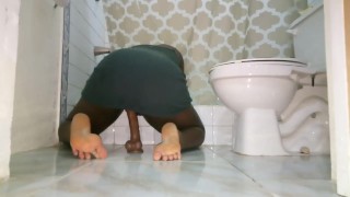 Ebony Teen Bathroom Fun On Big Dildo 