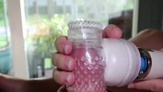 BBW makes me cum using a Hitachi Magic Wand sleeve. POV Intense vibrator male cum shot