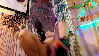 Wednesday Addams Sexy StripTease Heel/Boot Worship! Sucking & Fucking my giant heels HeelFuck to cum