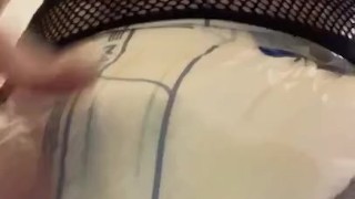 diaper sissy pees In her wet diaper 