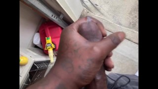 Almost Caught Jacking Off BBC Garage Open Cumshot