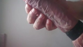 Multiple ruined cumshots playing with my big veiny cock's foreskin. At least 9 cum spurts handsfree!