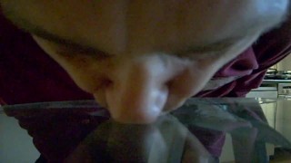 Jerking-off and licking my cum off a glass-table