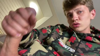 Cute Young Gollege Boy Jerking Off Massive Cock with Loud Moans