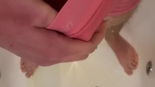 Twink piss in pink Calvin Klein underwear