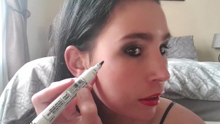 Upside down messy dildo deepthroat gag