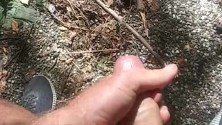Outdoor jerking and cum on public street