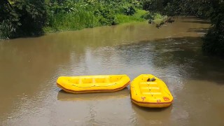 PUBLIC PEE at Rafting side among sportsmen